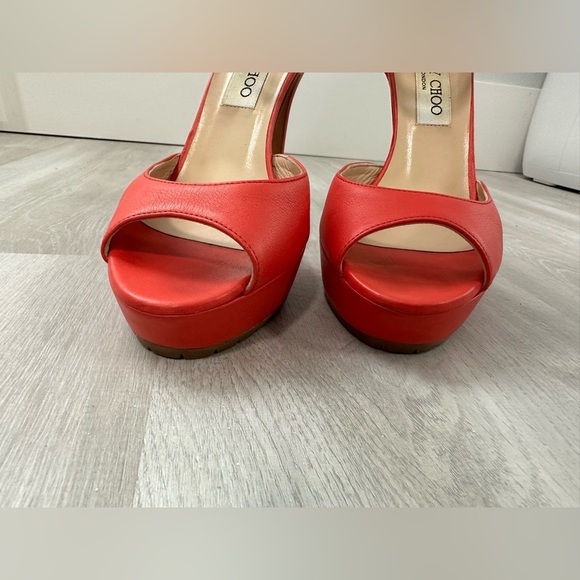 Jimmy Choo Red Leather Double Ankle Strap Open Toe Pumps 36/5.5-6 - Picture 4 of 7